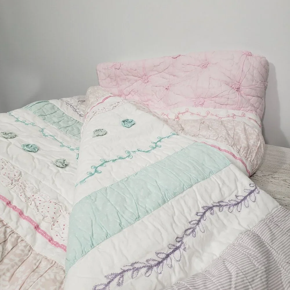 Pottery Barn Kids  cotton embroidered Full size quilt